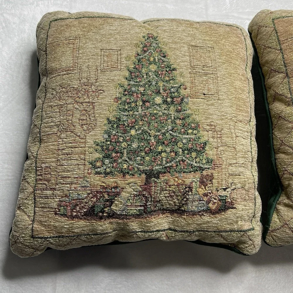 Christmas Tree Gold Green Tapestry Decor Holiday Pillow Set of 2 Unbranded 15x15